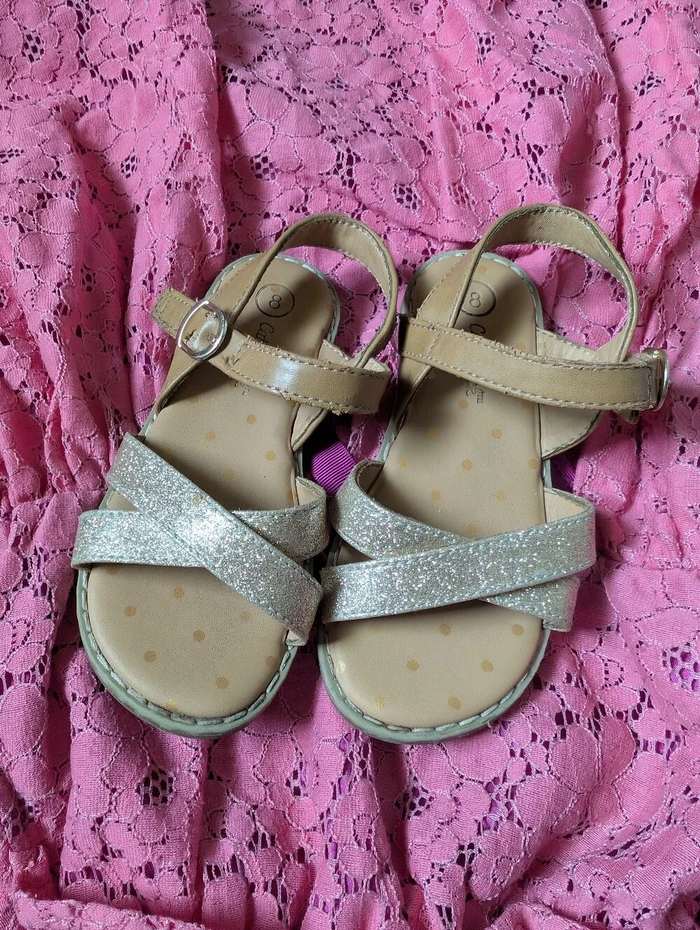 Cat & Jack Glitter Cross-Strap Sandals in Silver and Tan